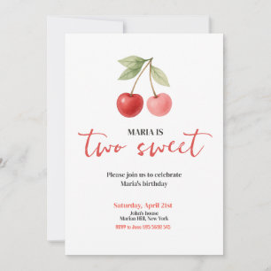Invitation Cherry Two Sweet Watercolor Girl Fête d'anniversai