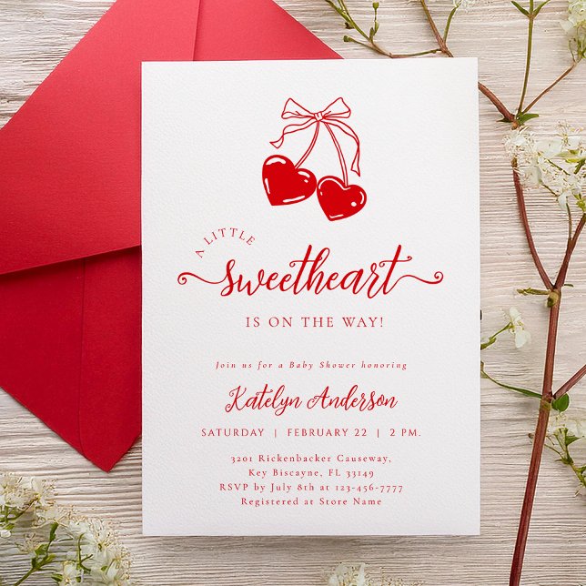 Invitation Cherry Valentine Little Sweetheart Baby Shower (Créateur téléchargé)