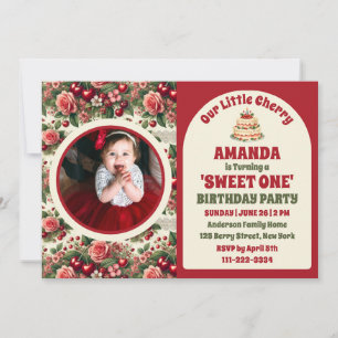 Invitation Cherry vintage 'Sweet One' 1er Anniversaire Photo