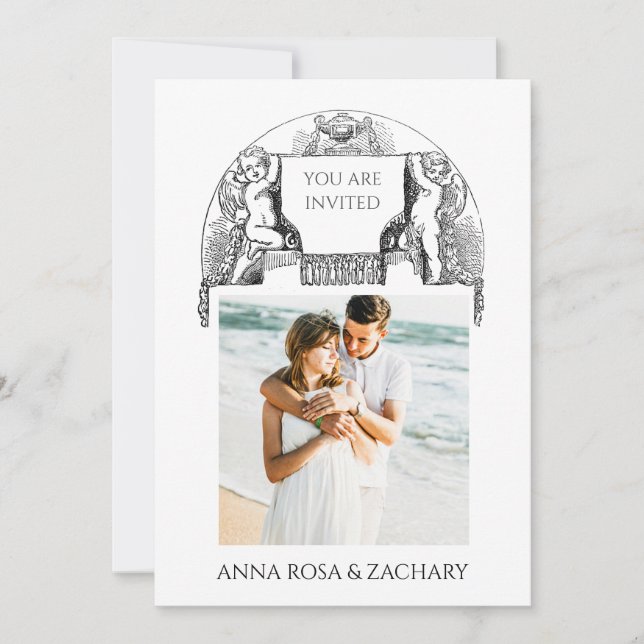 Invitation *~* Cherub AR6 Victorian QR PHOTO RSVP Mariage (Devant)