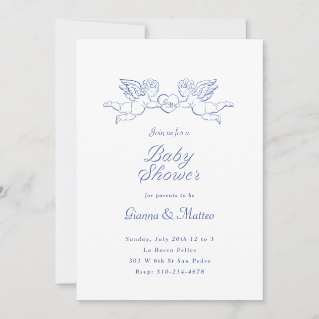 Invitation Cherubs tenant le Baby shower des couples cardiaqu (Devant)