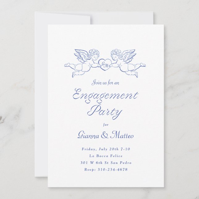 Invitation Cherubs Tenir la partie d'engagement des couples c (Devant)