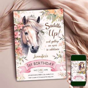 Invitation Cheval 1er Anniversaire Fille Floral Sauvage Enfou