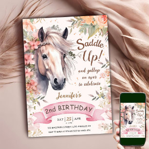 Invitation Cheval 2e anniversaire fille Wild Floral Saddup