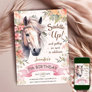 Invitation Cheval 7e anniversaire fille Wild Floral Saddup