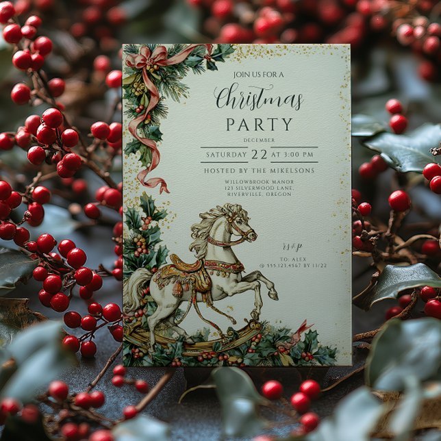 Invitation Cheval à Bascule de Noël Antique des Fêtes (Créateur téléchargé)