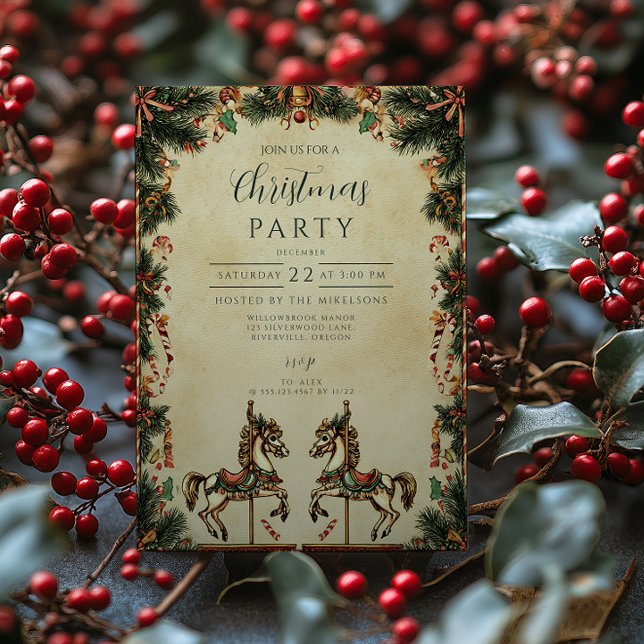 Invitation Cheval à bascule de Noël rétro des Fêtes (Créateur téléchargé)