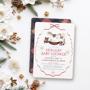 Invitation Cheval à Bascule Noël Bébé Shower Rouge