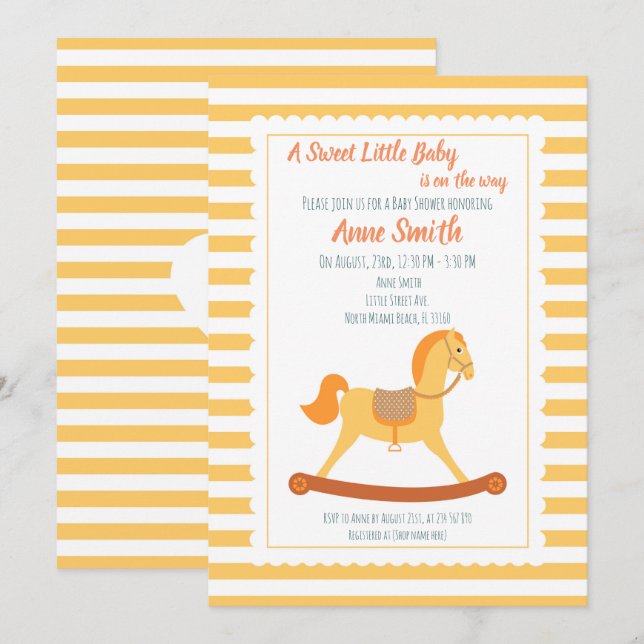 Invitation Cheval à bascule pour la fête prénatale de bébé fi (Devant / Derrière)