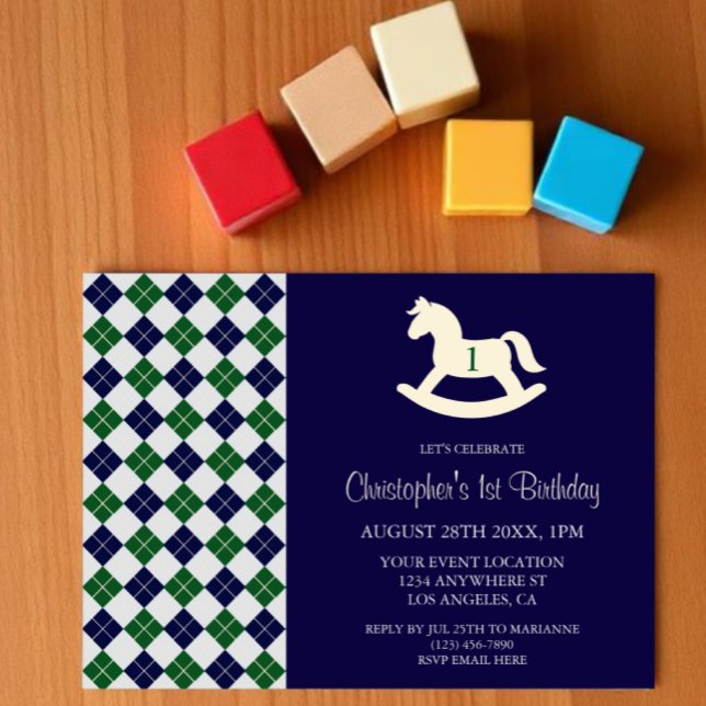 Invitation Cheval à bascule Prépa Argyle 1er Anniversaire (Créateur téléchargé)