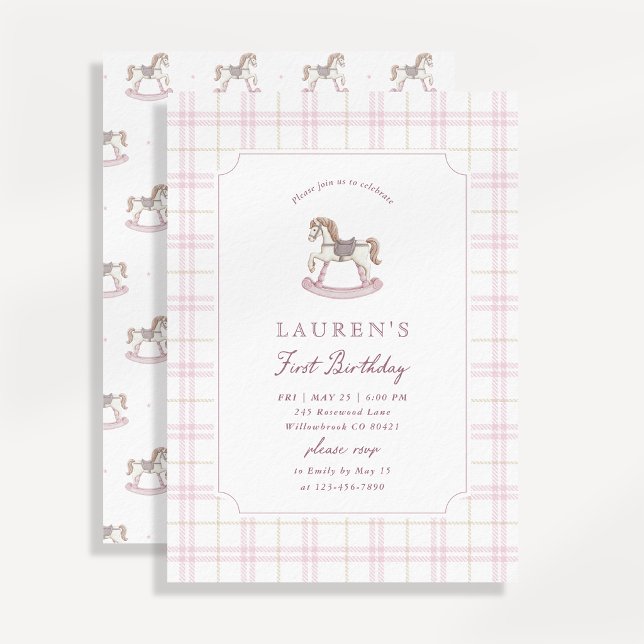 Invitation Cheval à bascule rose Prépa pour un premier annive (Créateur téléchargé)