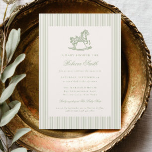Invitation Cheval à Bascule Vintage Baby Shower Neutre Élégan