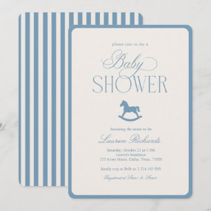 Invitation Cheval à bascule vintage bleu rayé Shower pour béb