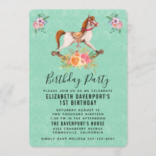 Invitation Cheval à Rocks vintage avec Bouquet Floral Anniver