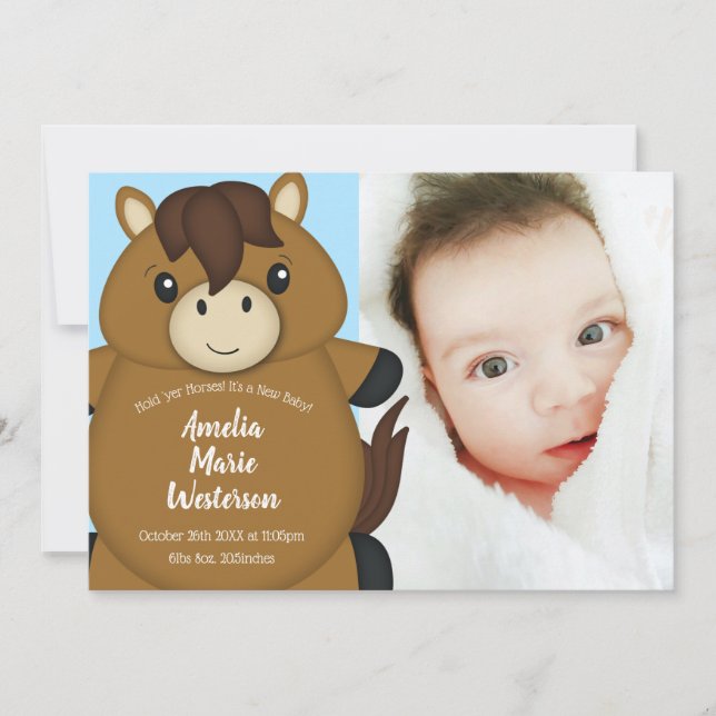 Invitation Cheval Baby shower Blue Boy (Devant)
