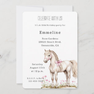 Invitation Cheval blanc Bow rose Floral Anniversaire
