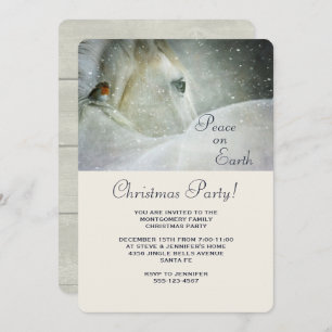 Invitation Cheval blanc et oiseau à la fête de Noël d'hiver