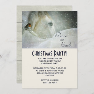 Invitation Cheval blanc et oiseau à la fête de Noël d'hiver
