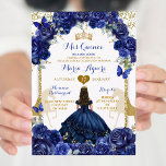 Invitation Cheval bleu Floral Or Princesse Quinceañera<br><div class="desc">Blue Floral Gold Horse Princess Quinceañera Invitation Quinceañera 15 Anos,  16e Anniversaire Papillon</div>