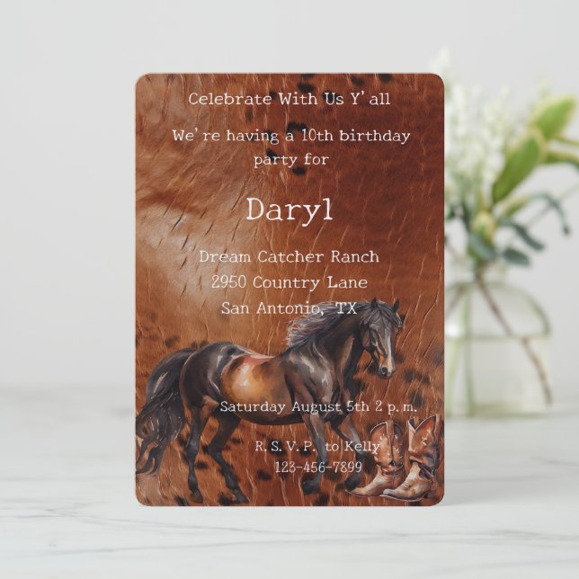 Invitation Cheval Bottes Cowboy Brown Anniversaire (Debout devant)