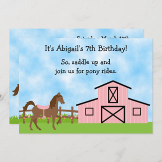 Invitation Cheval Brown et Pink Barn Pony Rides