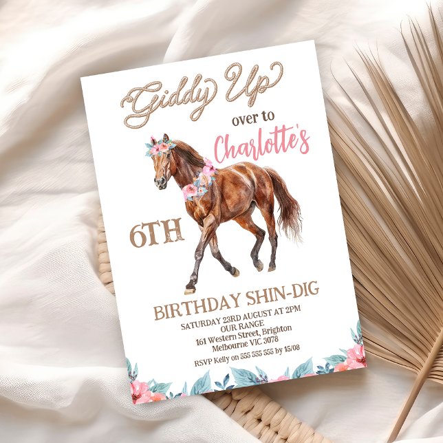 Invitation Cheval Brown Western Giddy Up Anniversaire (Girls Giddy Up Horse Birthday Invitation Gallop Over Horse Birthday Invitation Pony Birthday Invite)