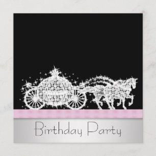Invitation Cheval Carriage Rose Black Princesse Anniversaire