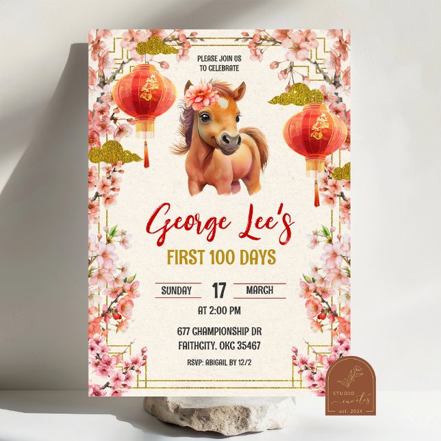 Invitation Cheval Chinois Zodiaque 2026 Premiers 100 Jours (Créateur téléchargé)