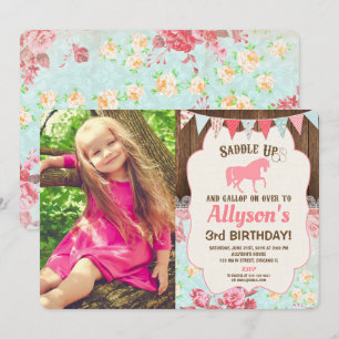 Invitation Cheval cowgirl anniversaire fille floral photo boi