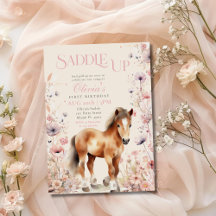 Cheval Cowgirl Fleur sauvage équestre rose anniver