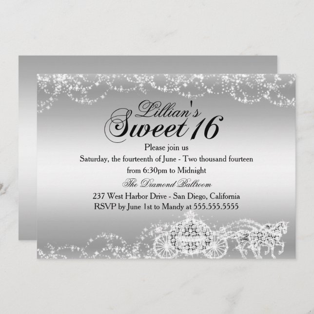Invitation Cheval d'argent Carriage Princess Sweet 16 Invitat (Devant / Derrière)