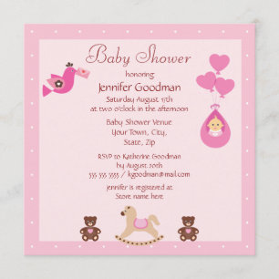 Invitation Cheval de basculage et baby shower rose d'ours
