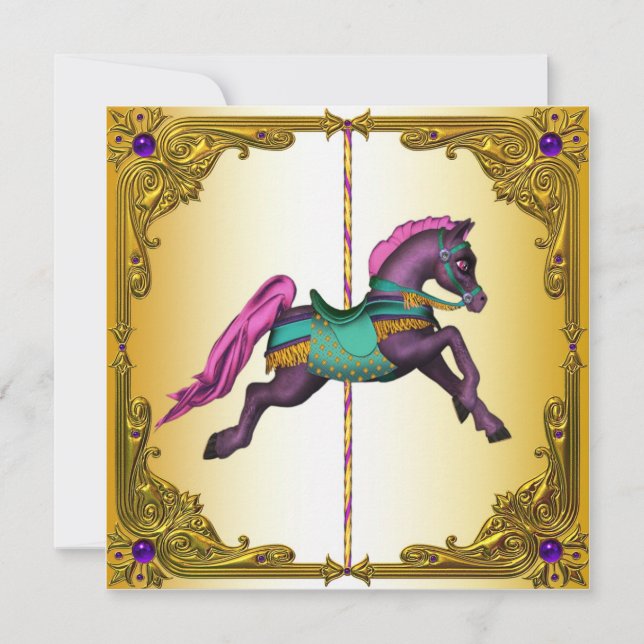 Invitation Cheval de carrousel Cheval Rose Anniversaire (Devant)