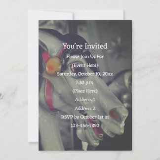 Invitation Cheval de carrousel noir et blanc Party