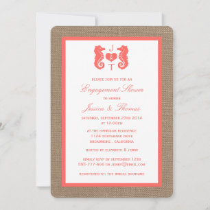 Invitation Cheval De Corail Sur Burlap Beach Fiançailles Douc