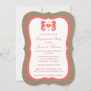 Invitation Cheval De Corail Sur Burlap Beach Fiançailles Douc
