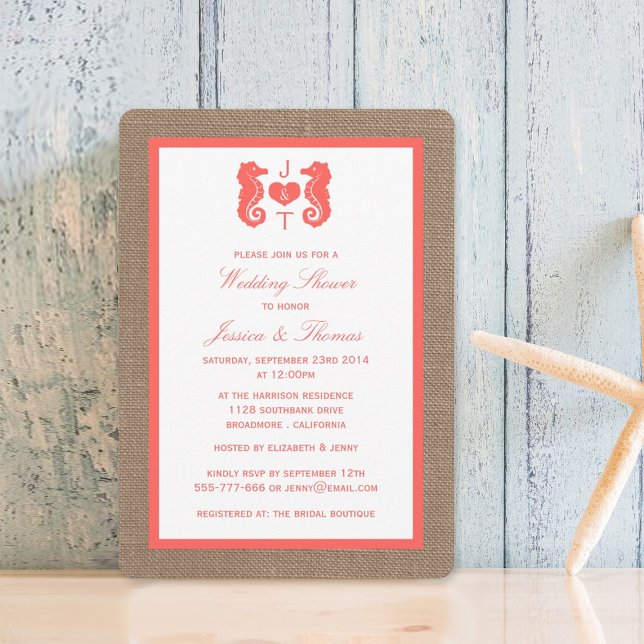 Invitation Cheval De Corail Sur Burlap Beach Mariage Douche (Créateur téléchargé)