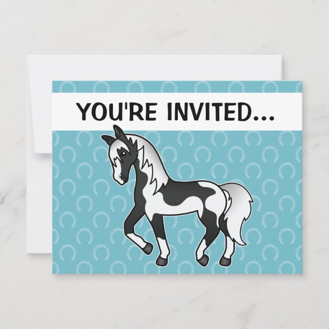 Invitation Cheval de dessin animé trottant Pinto noir (Devant)