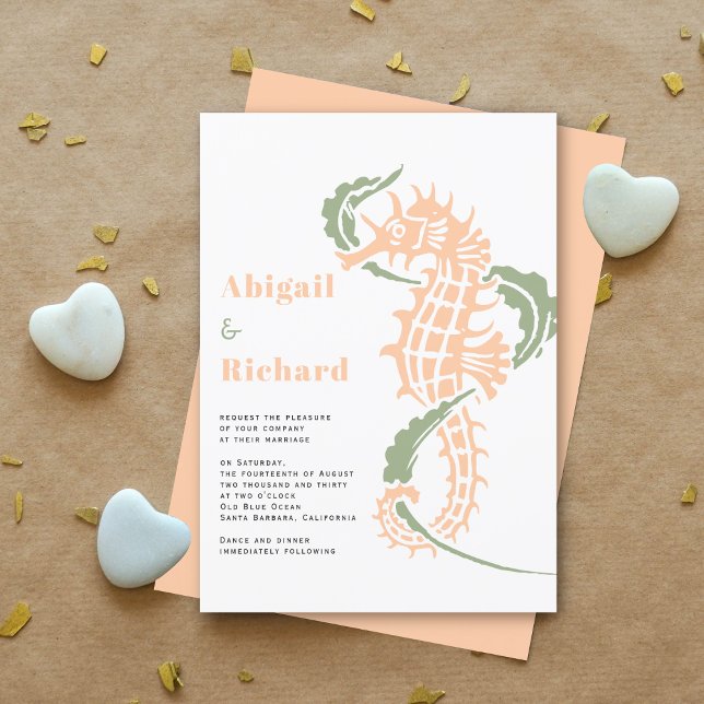 Invitation Cheval de mer avec mariage d'algues vert sauge (Créateur téléchargé)