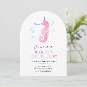 Invitation Cheval de mer rose sous la mer 1er anniversaire