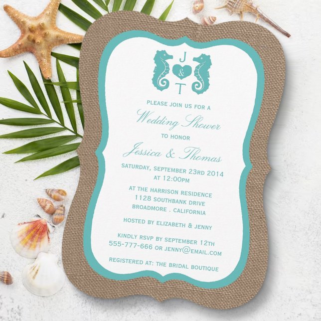 Invitation Cheval De Mer Turquoise Sur Burlap Beach Mariage D (Créateur téléchargé)