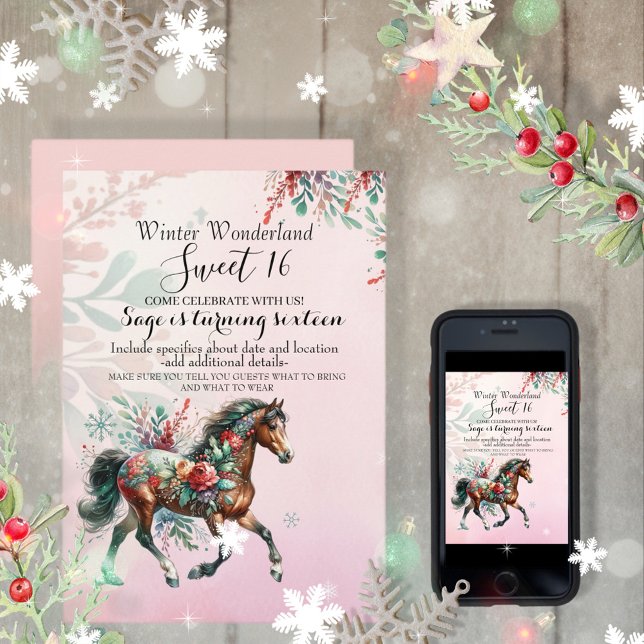 Invitation Cheval de Noël sweet sixteen (Enjoy this Festive Christmas design! Customize with your favorite holiday event or greeting. )