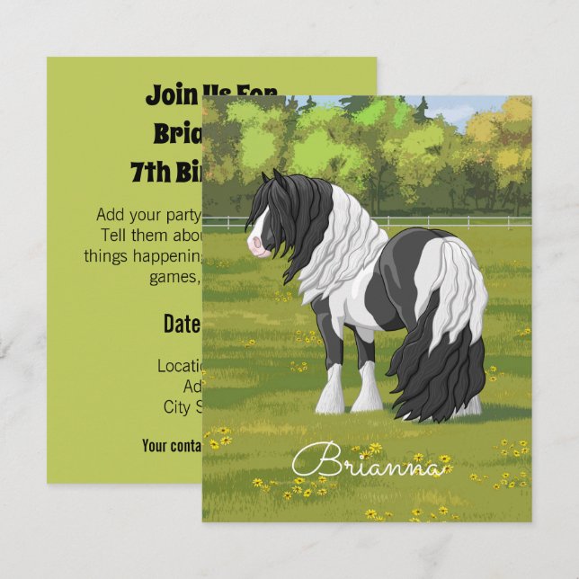Invitation Cheval d'équipage du Pinto noir Piebald Gypsy Vann (Devant / Derrière)