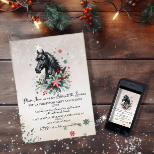 Invitation Cheval d'hiver de Noël aux fleurs
