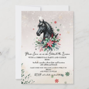 Invitation Cheval d'hiver de Noël aux fleurs