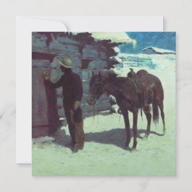 Invitation Cheval et Cowboy sous la neige d'hiver (Devant)