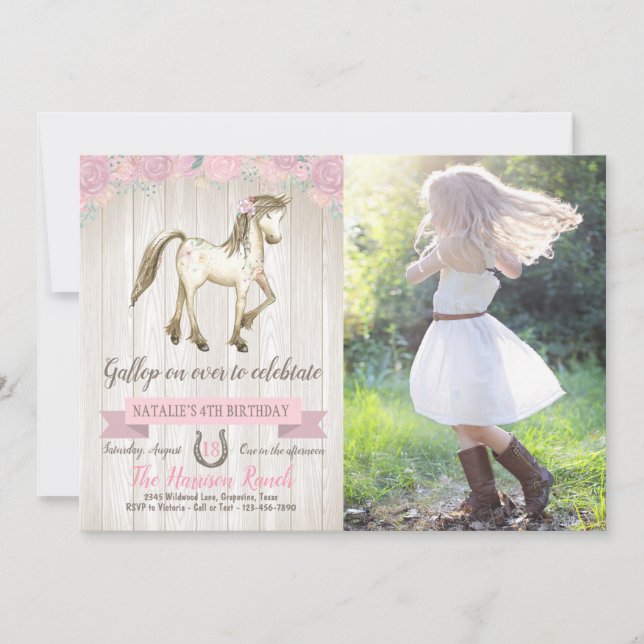 Invitation Cheval Femme fille Pony Photo Anniversaire (Devant)
