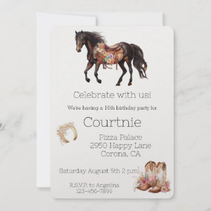 Invitation Cheval Floral Rose Blanc Cowgirl Occidentale Anniv