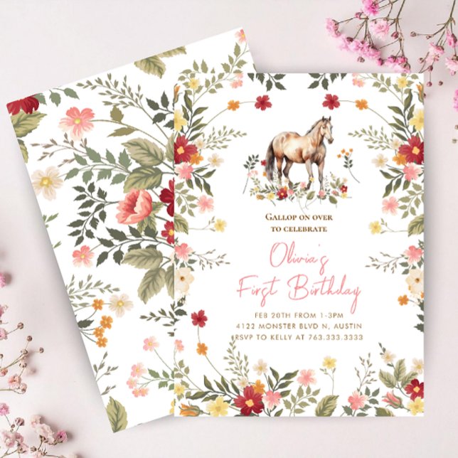Invitation Cheval Galop sur Fille 1er Anniversaire  (Créateur téléchargé)