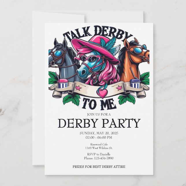 Invitation Cheval Glamour Parle Derby À Me Party (Devant)
